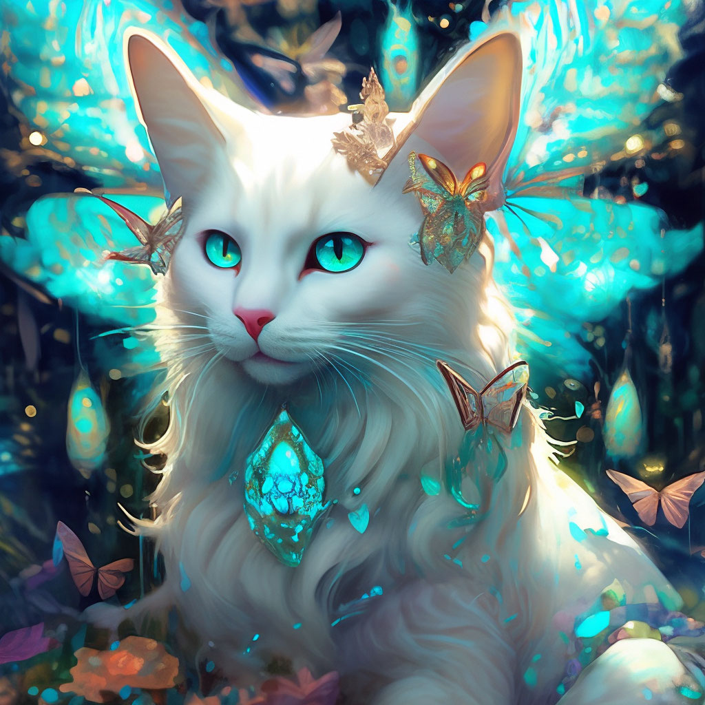 белая кошка арт