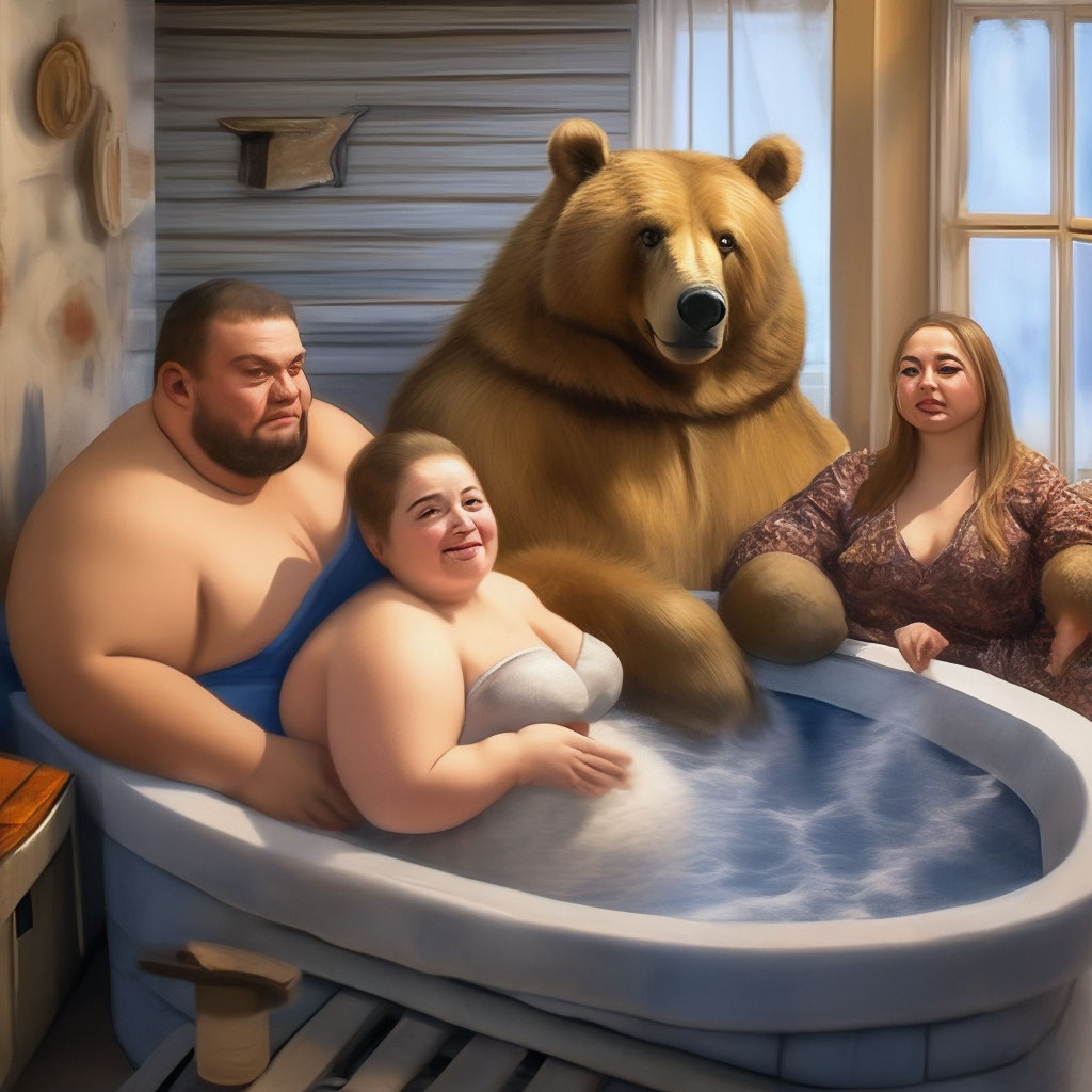 Банный день, толстые русские мужики …» — создано в Шедевруме