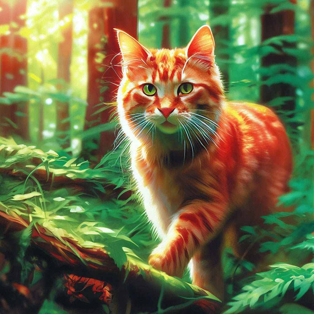 Огнено-рыжая кошка с зелеными …» — создано в Шедевруме