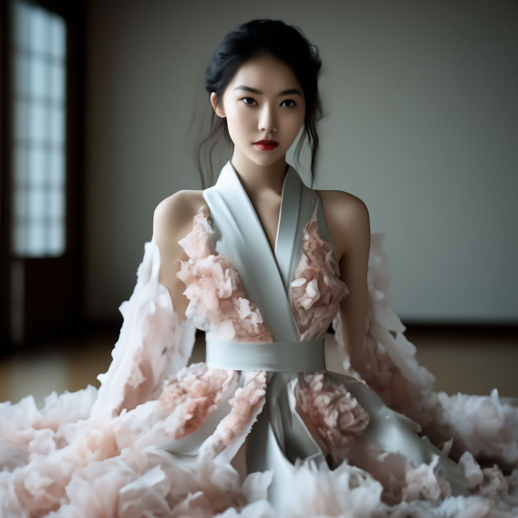 Japanese petal dress, fashion foto …» — создано в Шедевруме