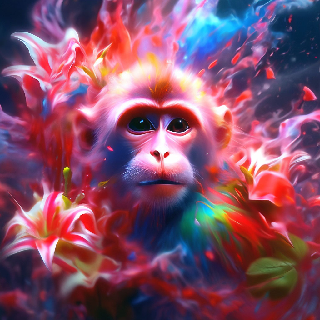 Антропоморфная обезьяна и цветная …» — создано в Шедевруме