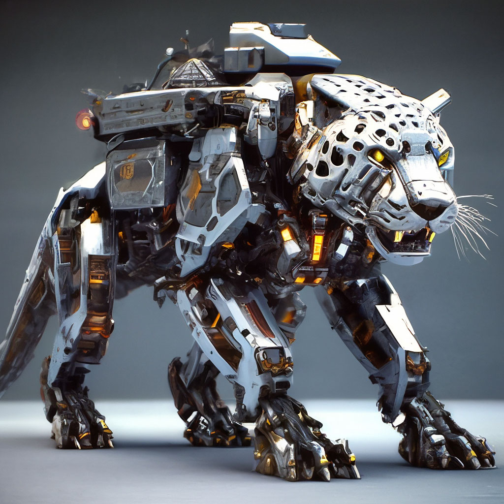 «Leopard: ,mech animal, battle machine, strong, hard surface, steel ...