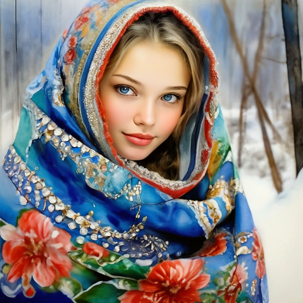 Русская красавица! девушка в платке…» — создано в Шедевруме