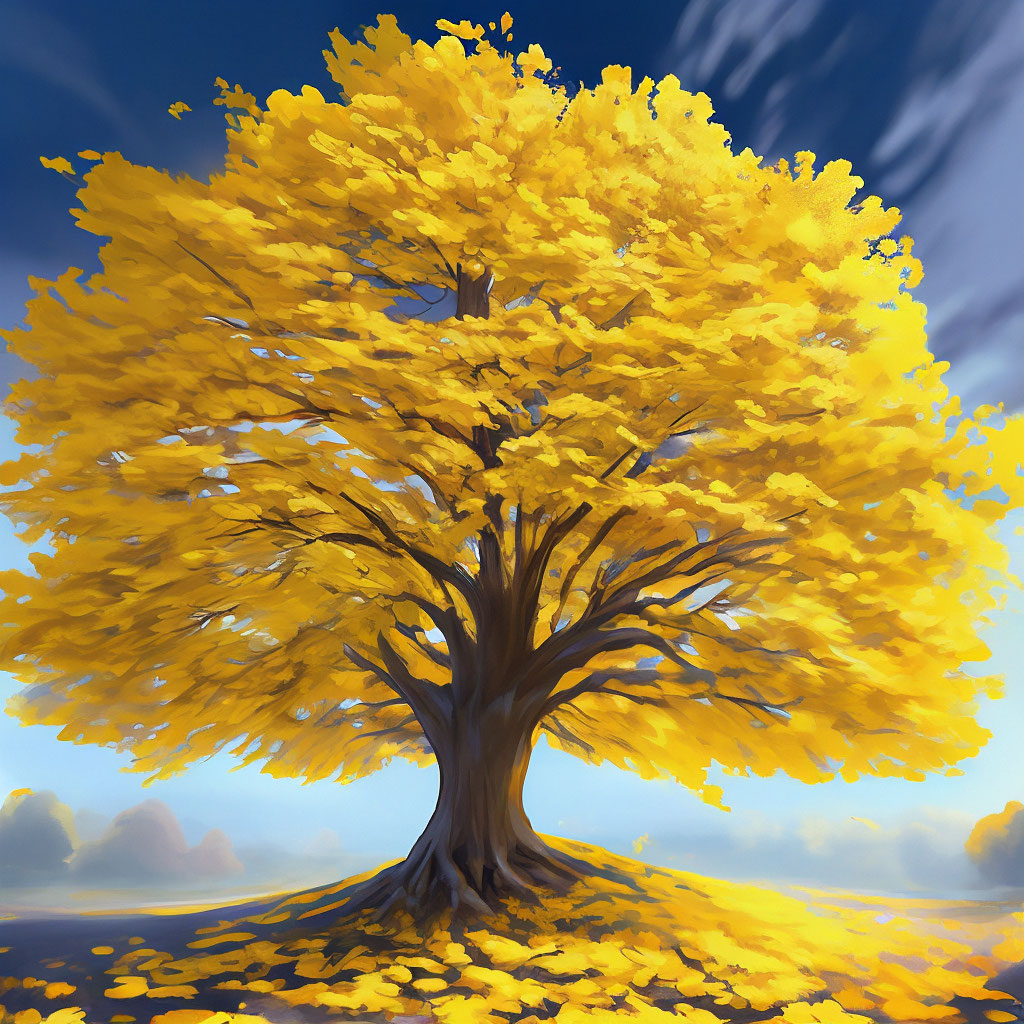 Желтое дерево с широким стволом с …» — создано в Шедевруме