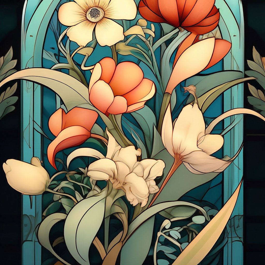 Цветы в стиле арт-нуво ботаника» — создано в Шедевруме