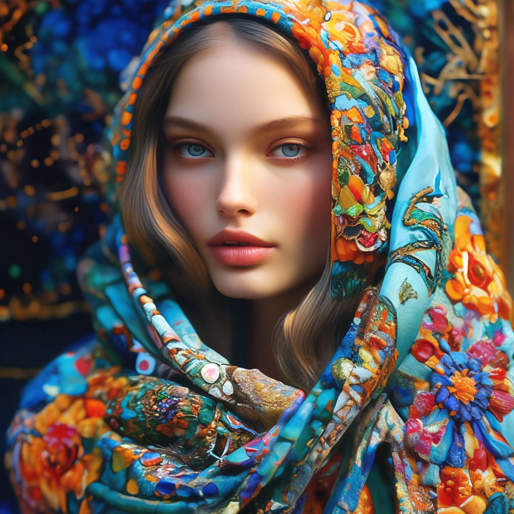 Красивая девушка в платке с яркой …» — создано в Шедевруме