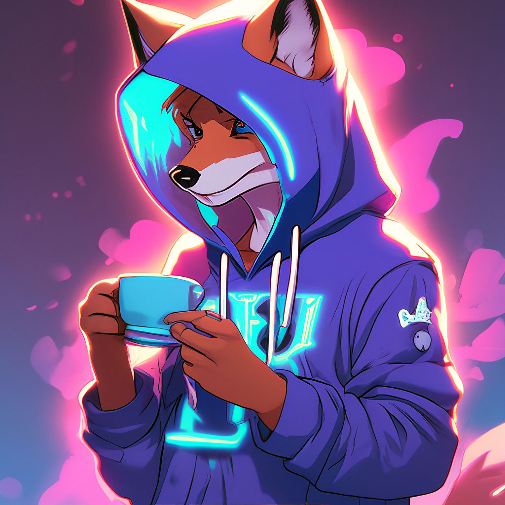 Purple furry fox male in a blue image created in Shedevrum