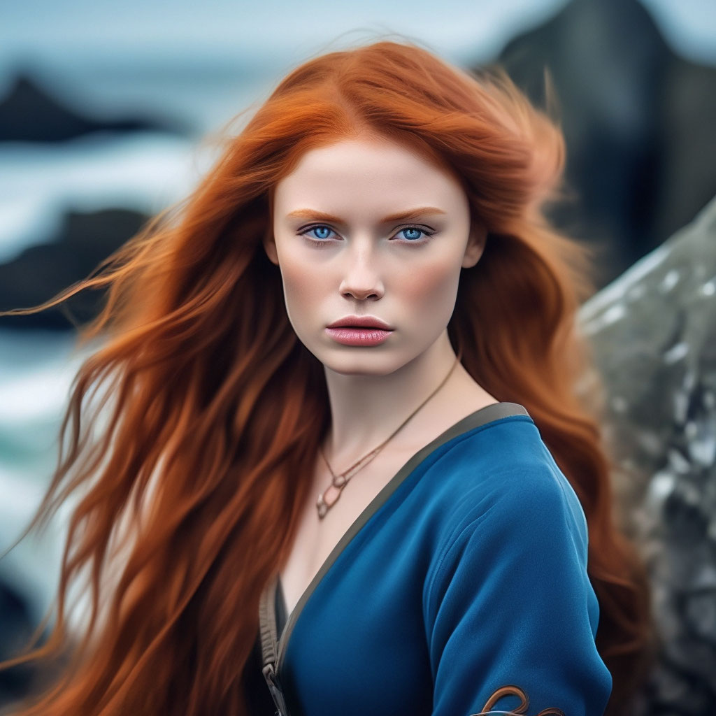 A bold Irish girl, long red hair, …” — image created in Shedevrum