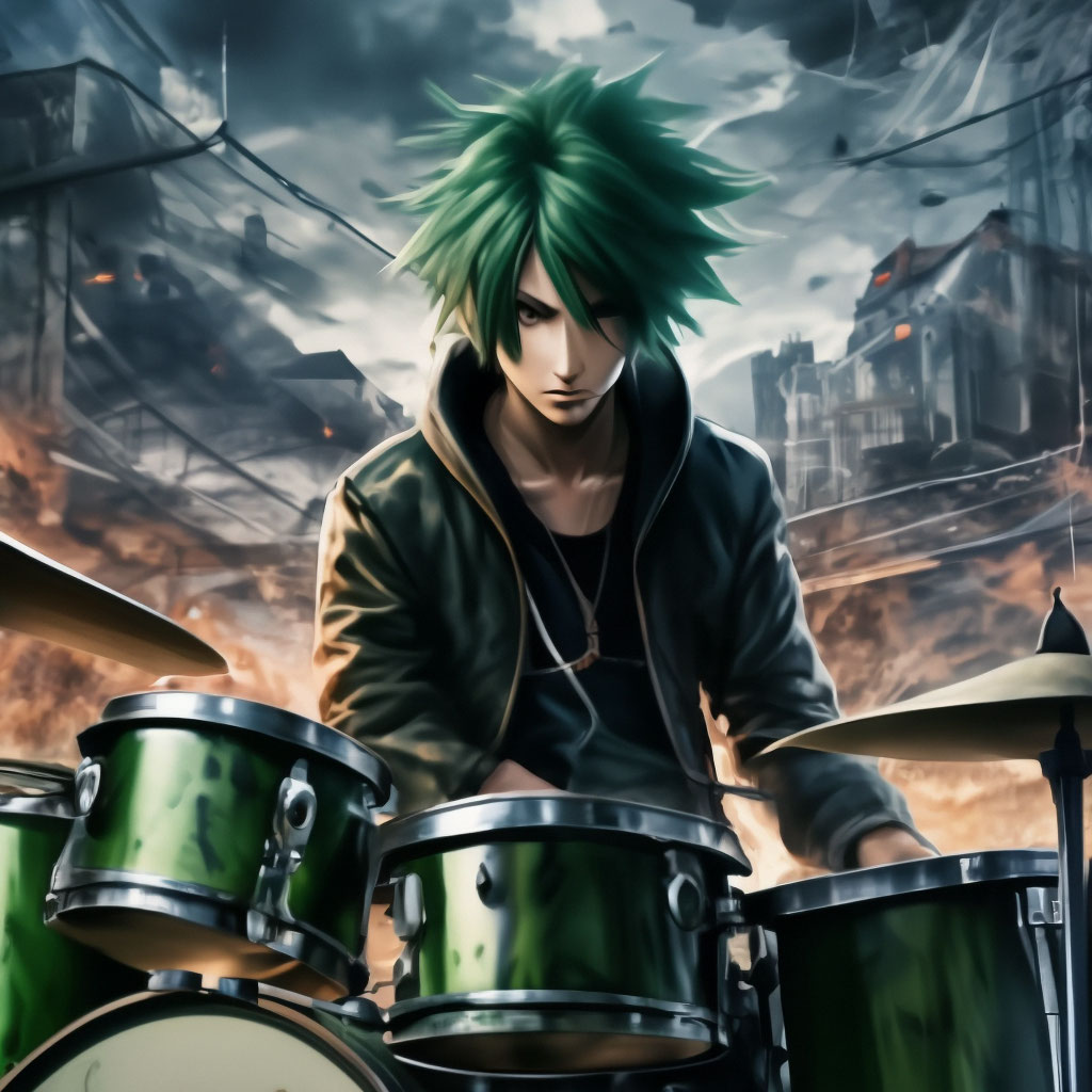 Emo, drummer, anime, berdeng buhokEmo, drummer, anime, berdeng buhok  