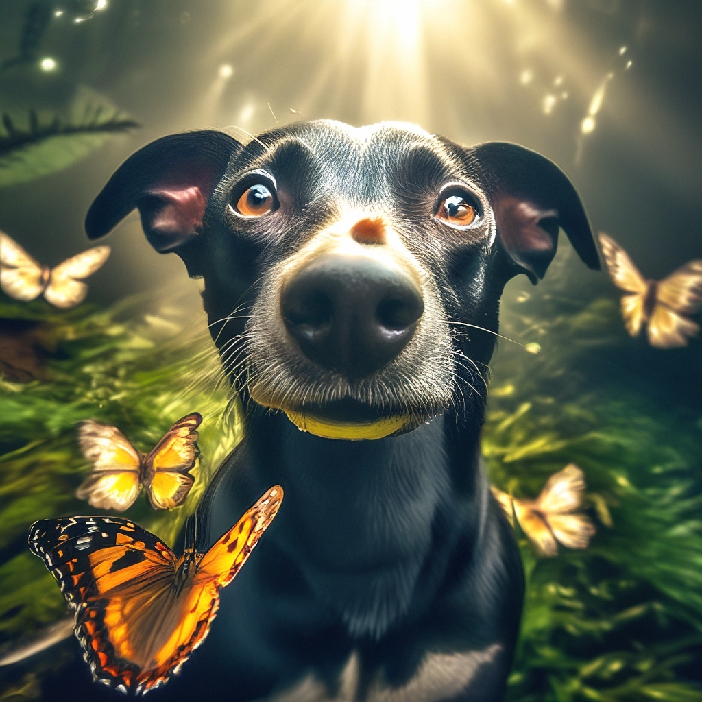 Собака с бабочкой на носу, закрытые…» — создано в Шедевруме
