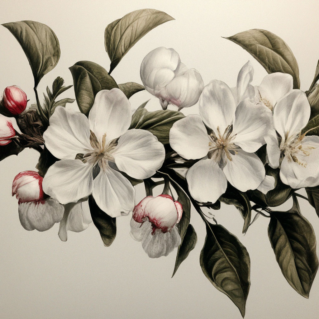 Ветка яблони с цветами, рисунок …» — создано в Шедевруме