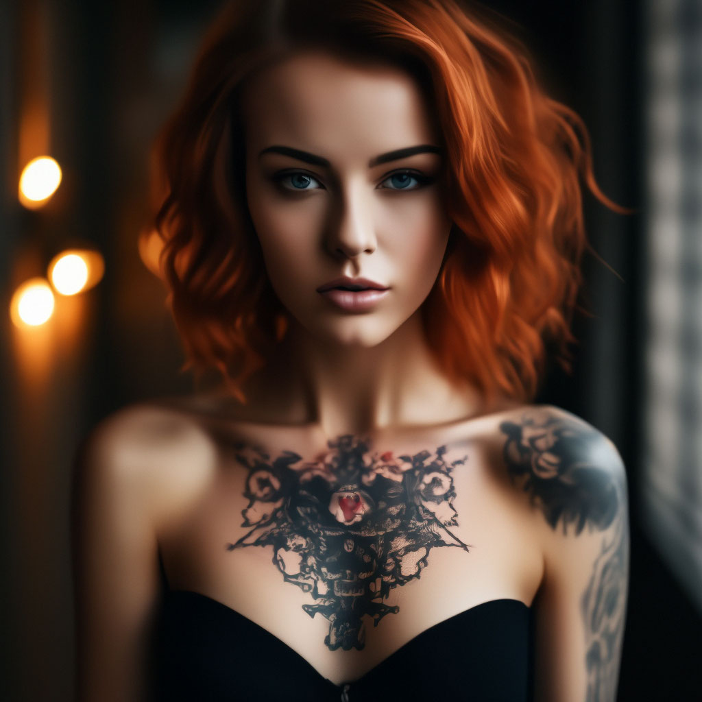 «Девушка с татуировкой на груди» — создано в Шедевруме