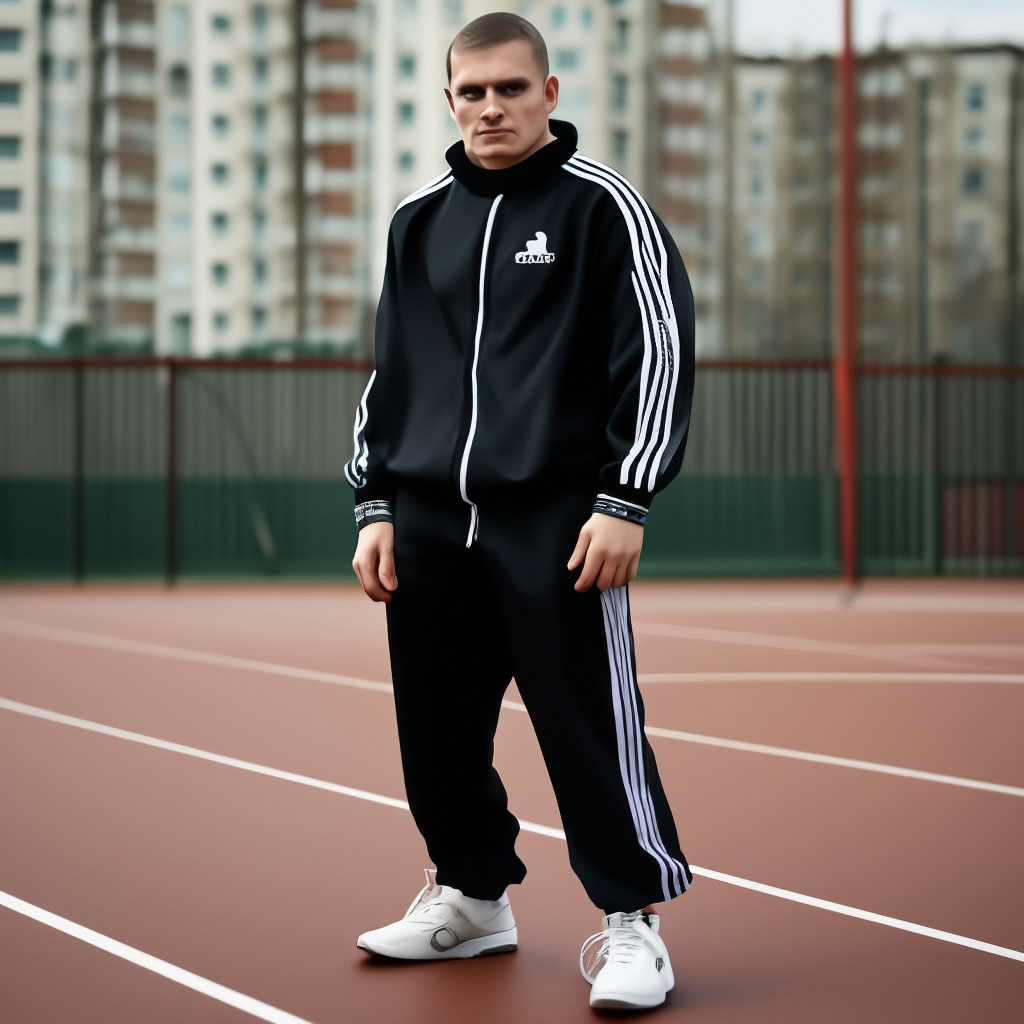 Russian gopnik on the courts in an image created in Shedevrum