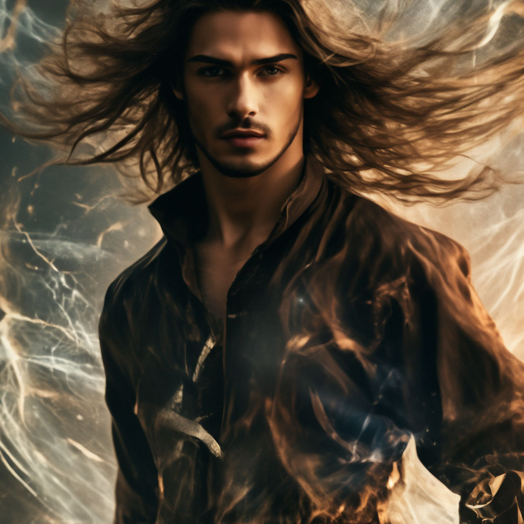 Прическа вихрь мужская "A young male whirlwind with long hair." - image created in Shedevrum