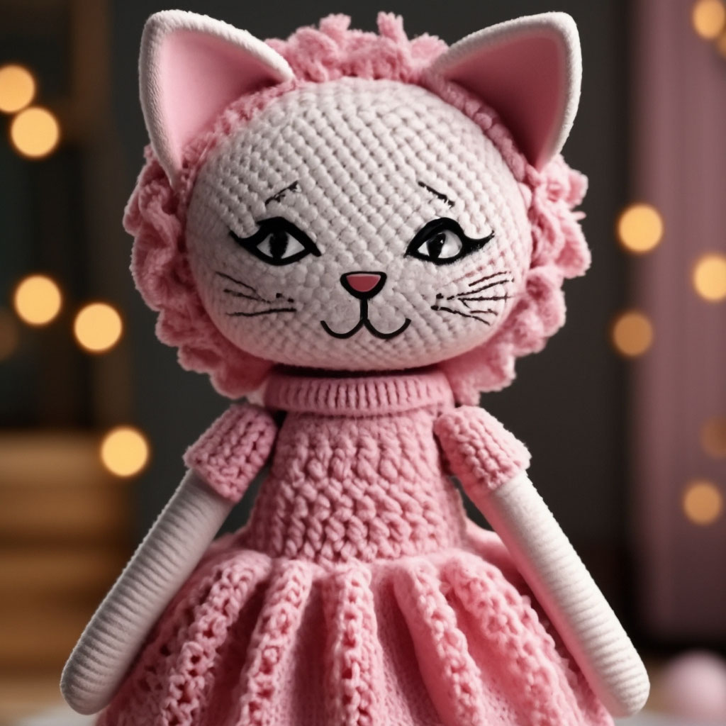 Кошечка тильда в розовом платье