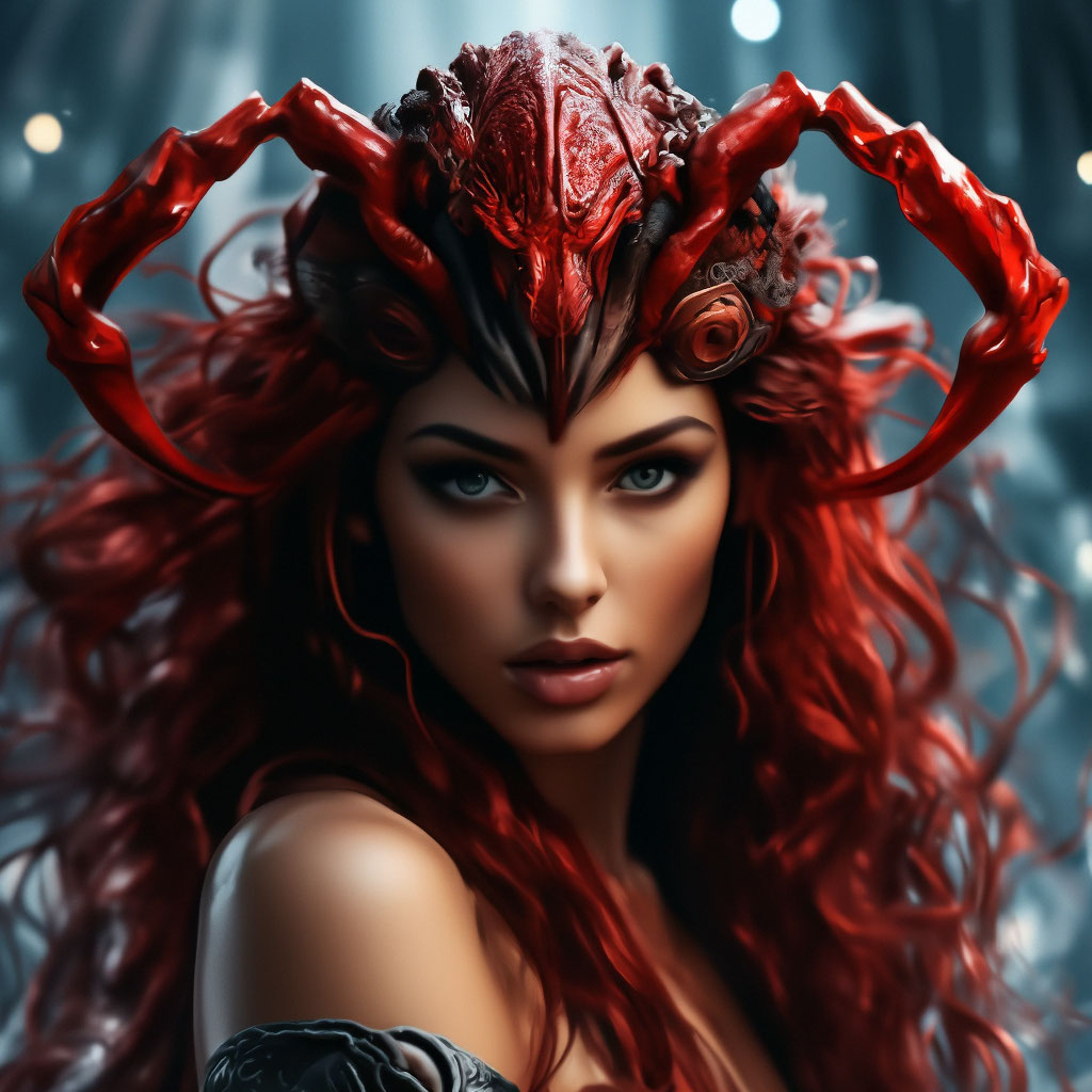 Знак зодиака - женщина рак с клешнями на голове, очень красивая реалистично» — картинка создана в Шедевруме