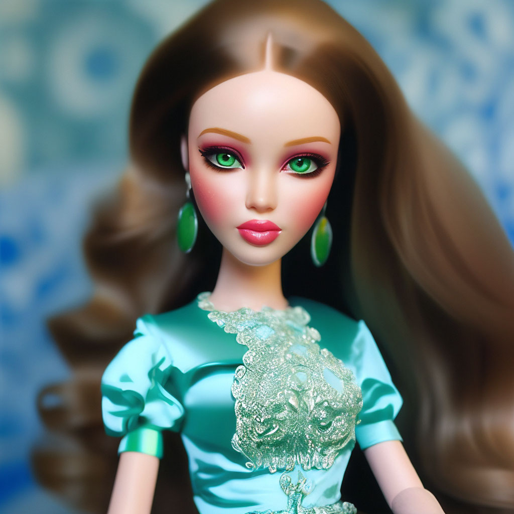 Barbie doll brunette big green eyes image created in Shedevrum