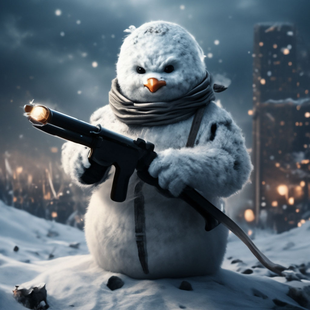 Snowman with a gun — image created in Shedevrum - www.unidentalce.com.br