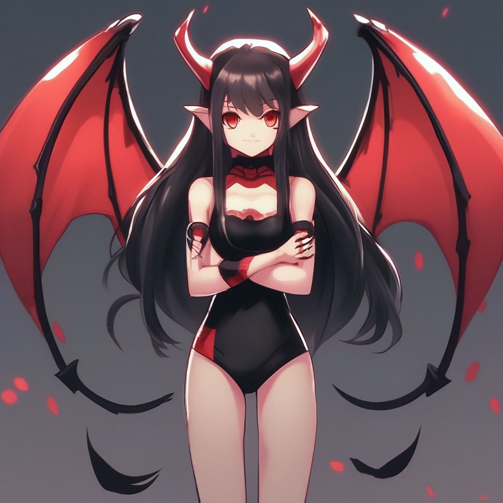 Худая сиськи Милая, худая, девушка суккуб скрестила руки на груди, аниме стиль, …» —  картинка создана в Шедевруме