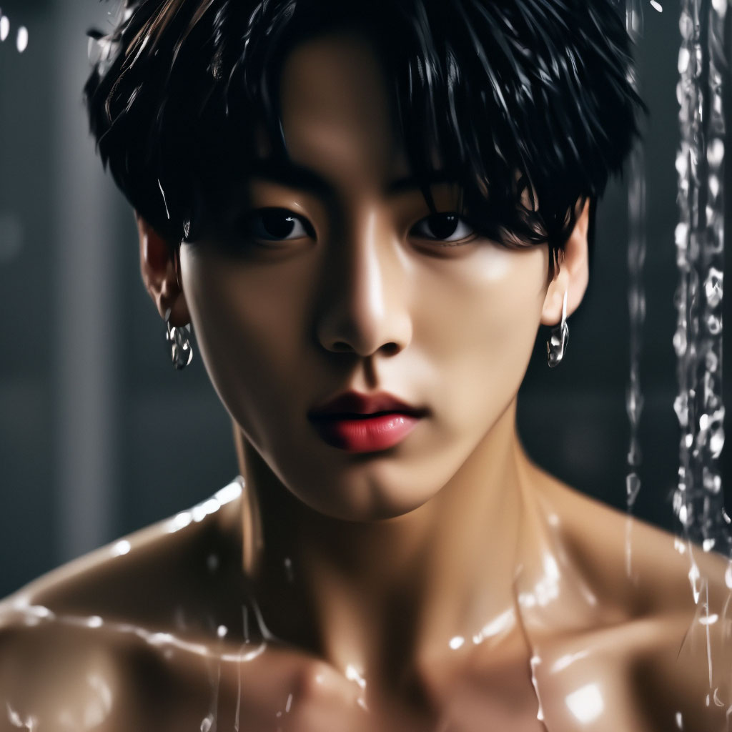 Jungkook в душе, видна грудь и …» — создано в Шедевруме