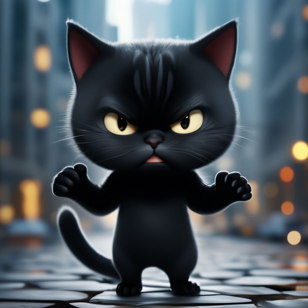 Нарисованный мем-злой чёрный кот …» — создано в Шедевруме