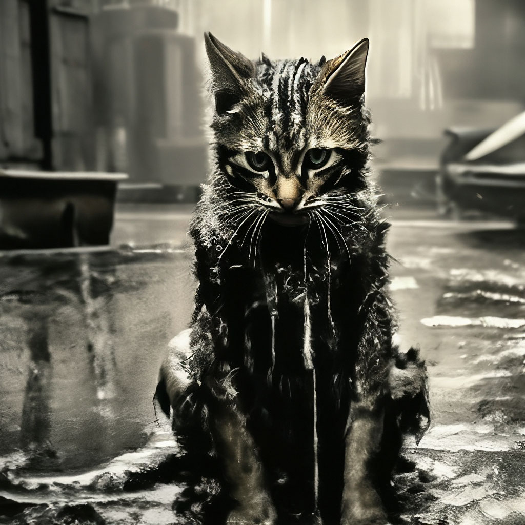 Грустный мокрый и грязный кот …» — создано в Шедевруме