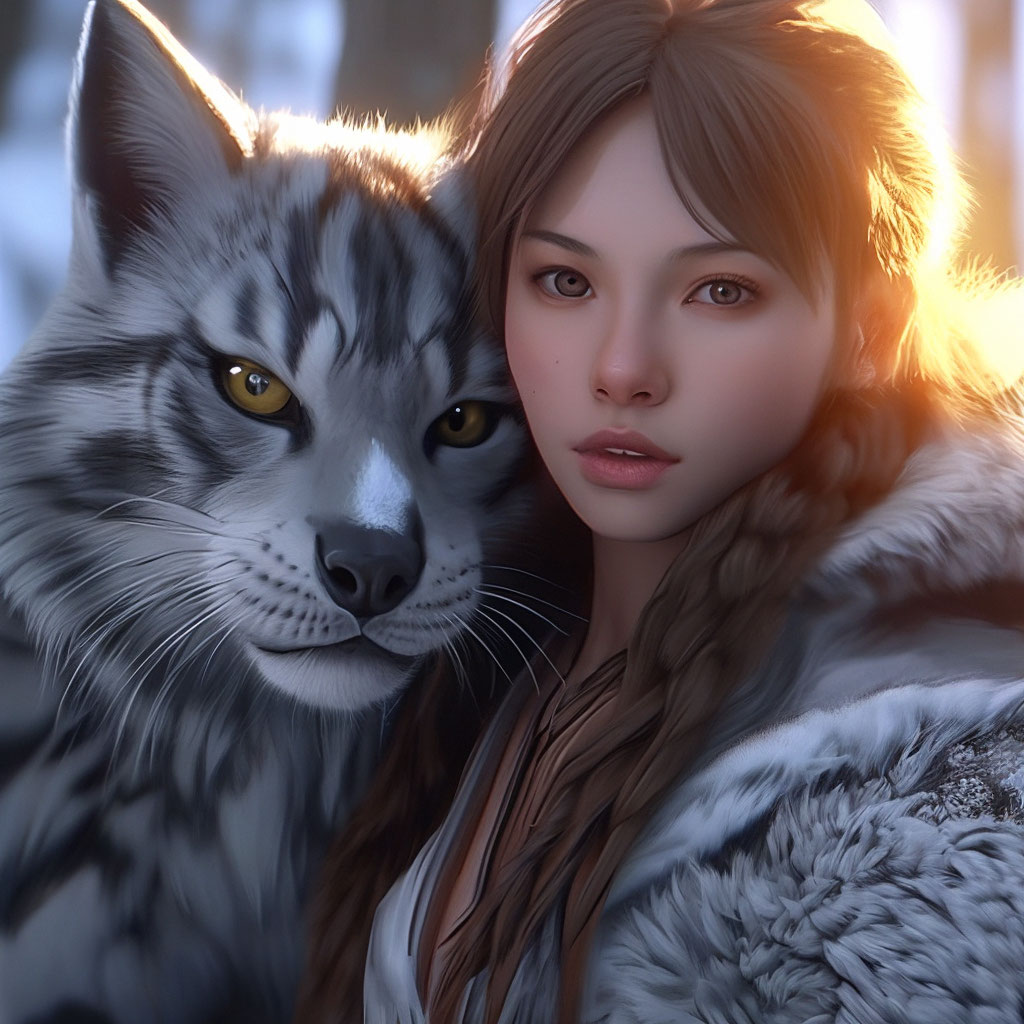 Девушка-кошка +оборотень в дикой природе, гиперреализм, фотореализс, 32к.&q...