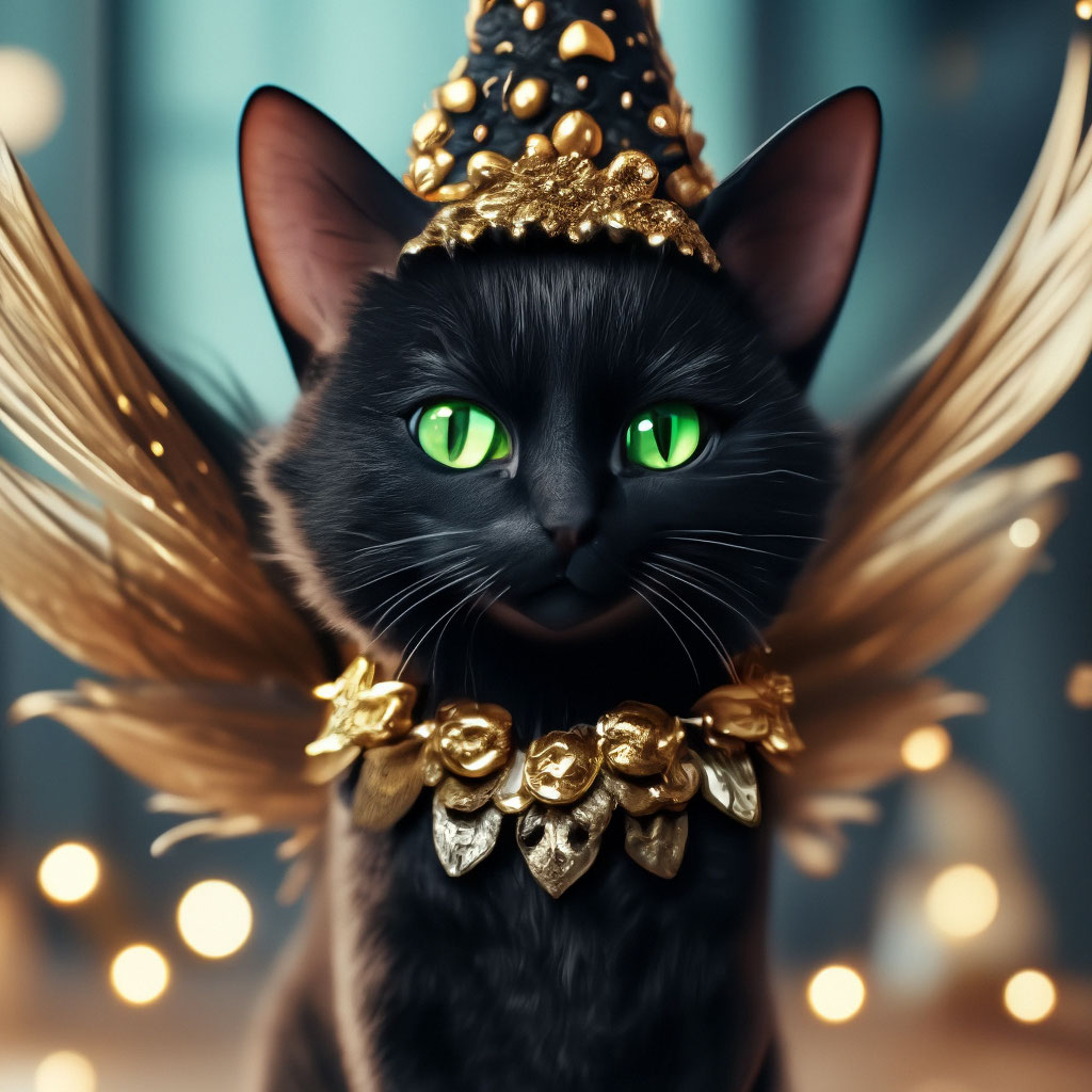 Чёрная кошка феечка с крыльями в…» — создано в Шедевруме