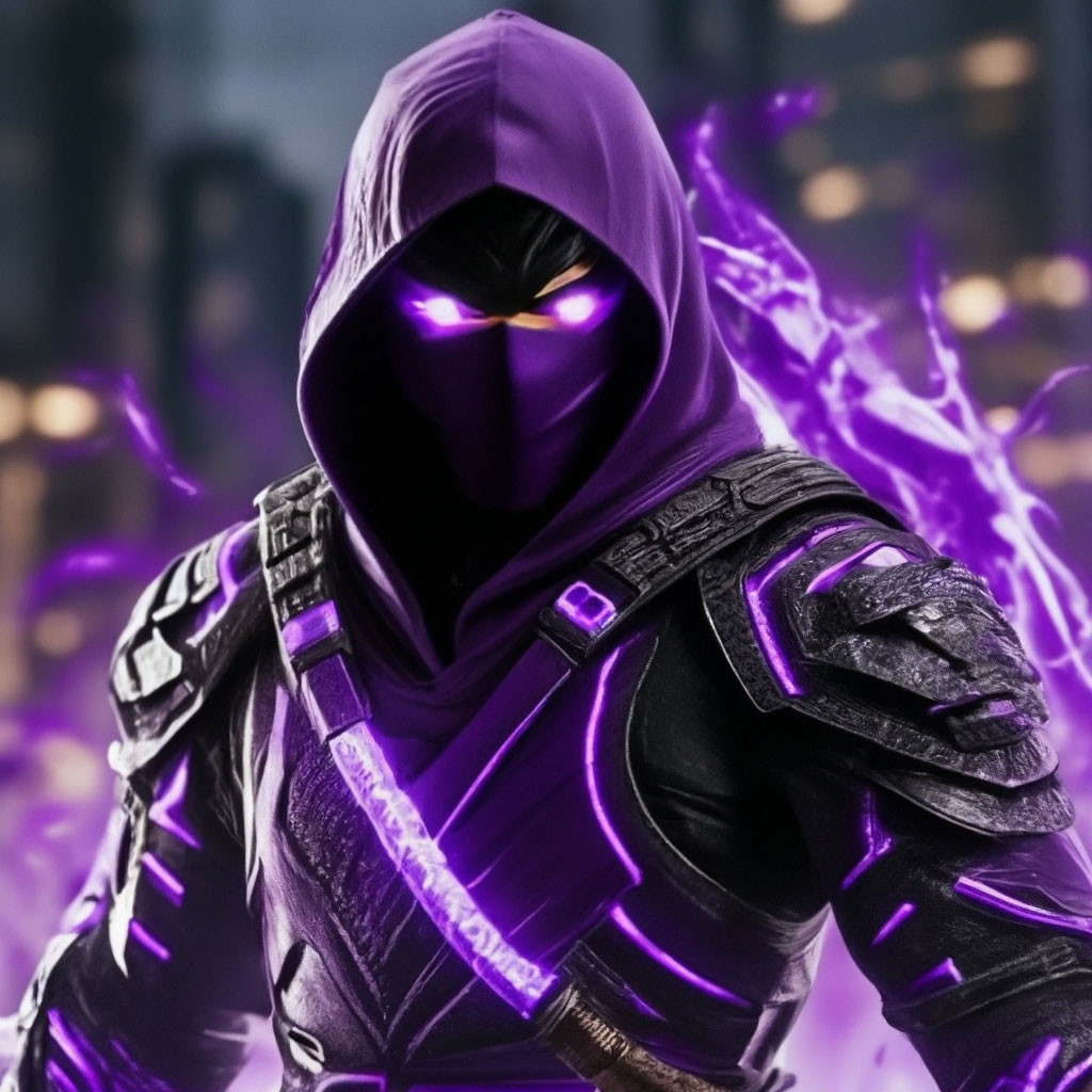«Ninja fighter, bright purple energy and strength throughout the body ...