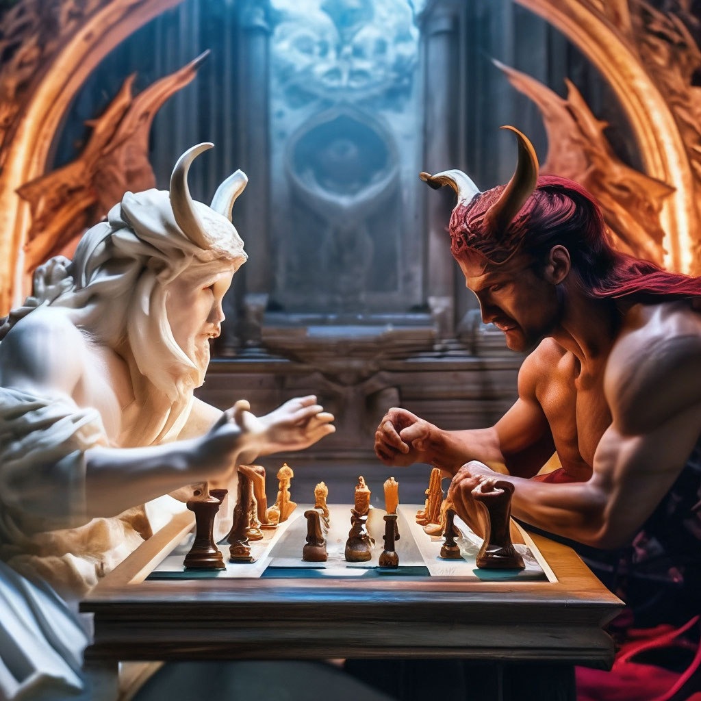 Devil Vs Angel Playing Chess An Angel And A Demon, Playing Chess With
