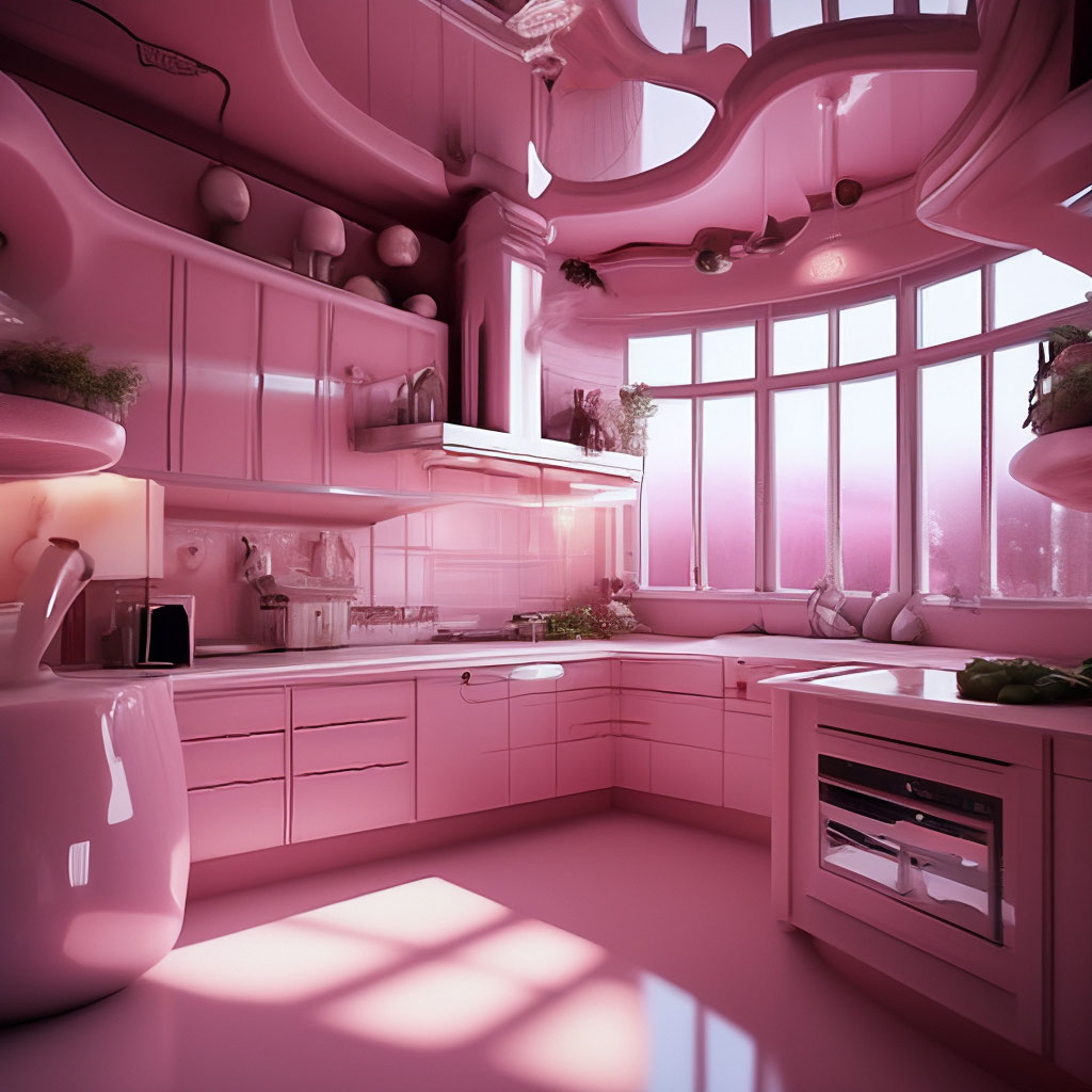 Сочетания розового цвета в интерьере кухни