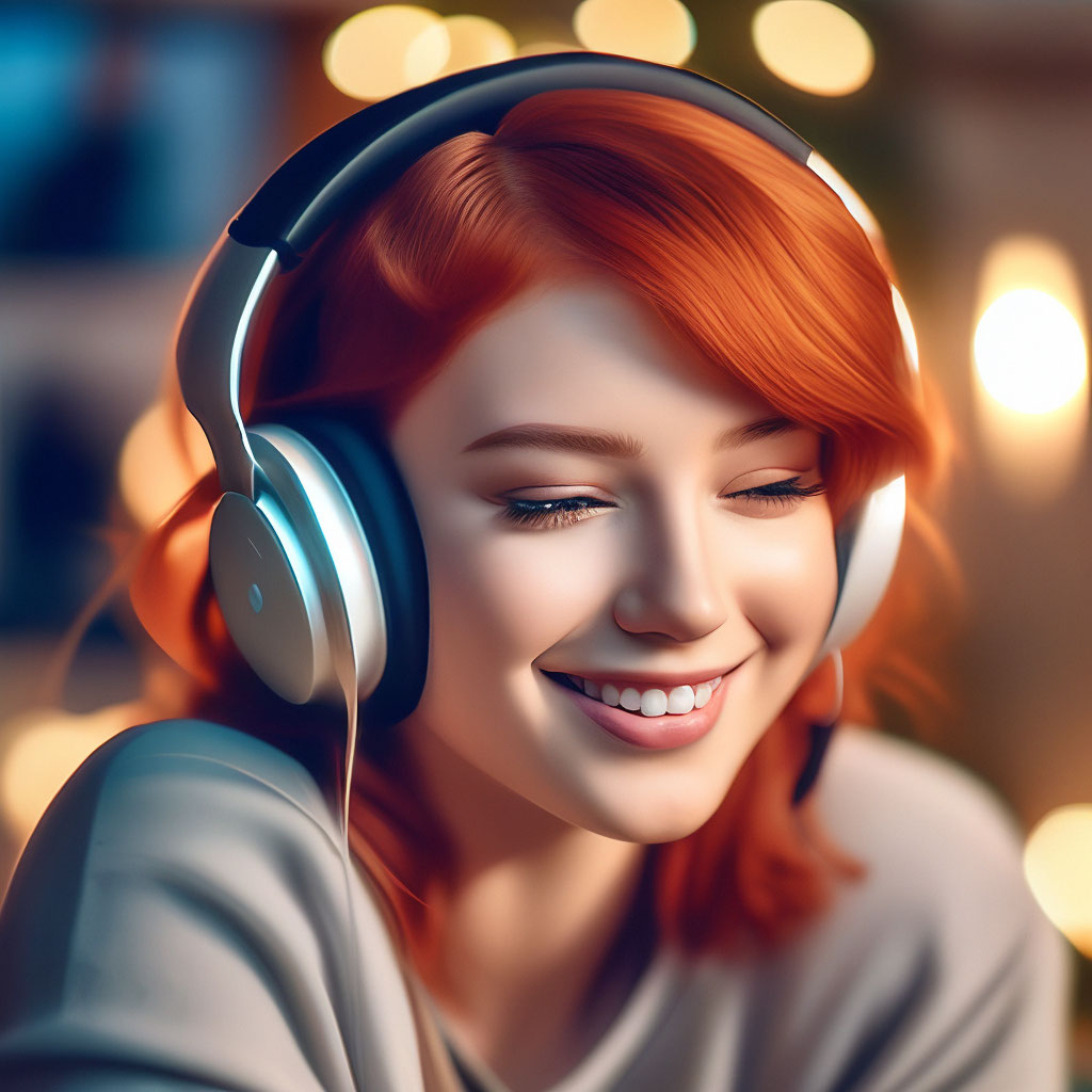 Красивая девушка слушает музыку в …» — создано в Шедевруме