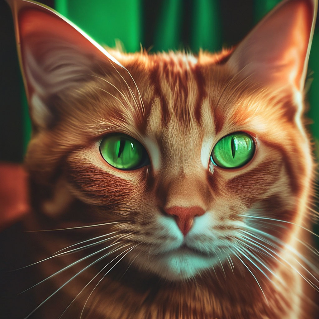 Темно рыжая кошка с темно зелё…» — создано в Шедевруме