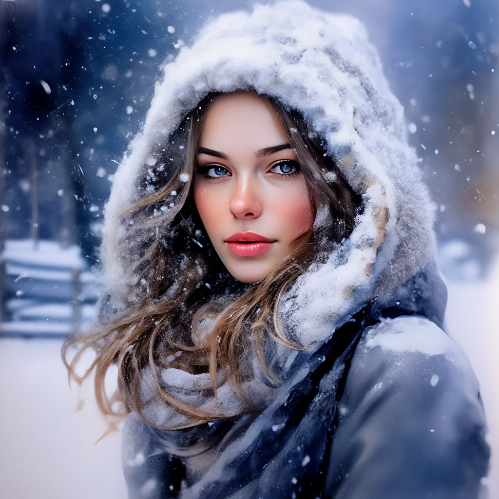Зима, снег, красивая женщина, …» — создано в Шедевруме