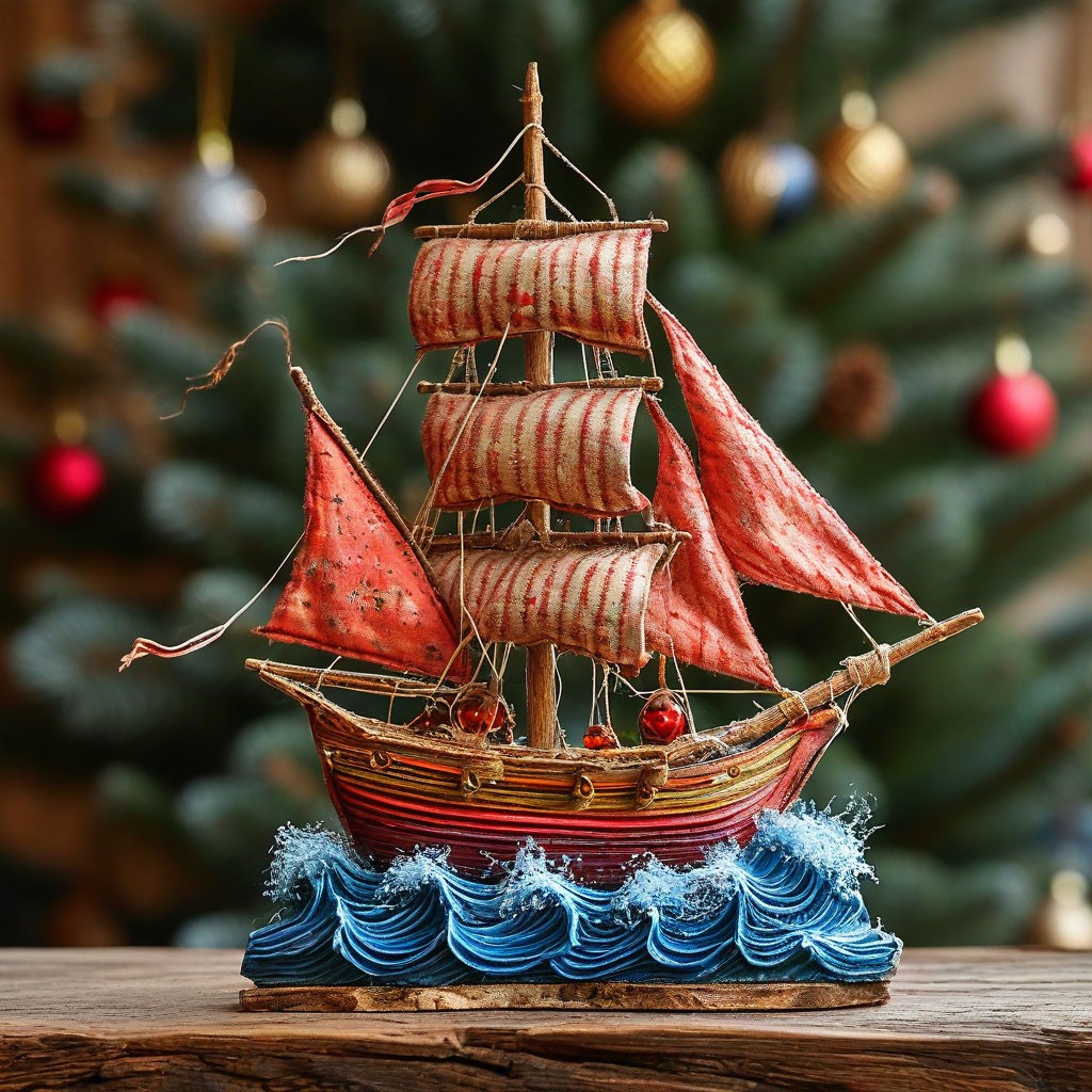 "A ship with scarlet sails is sailing into the sea" — image created in ...