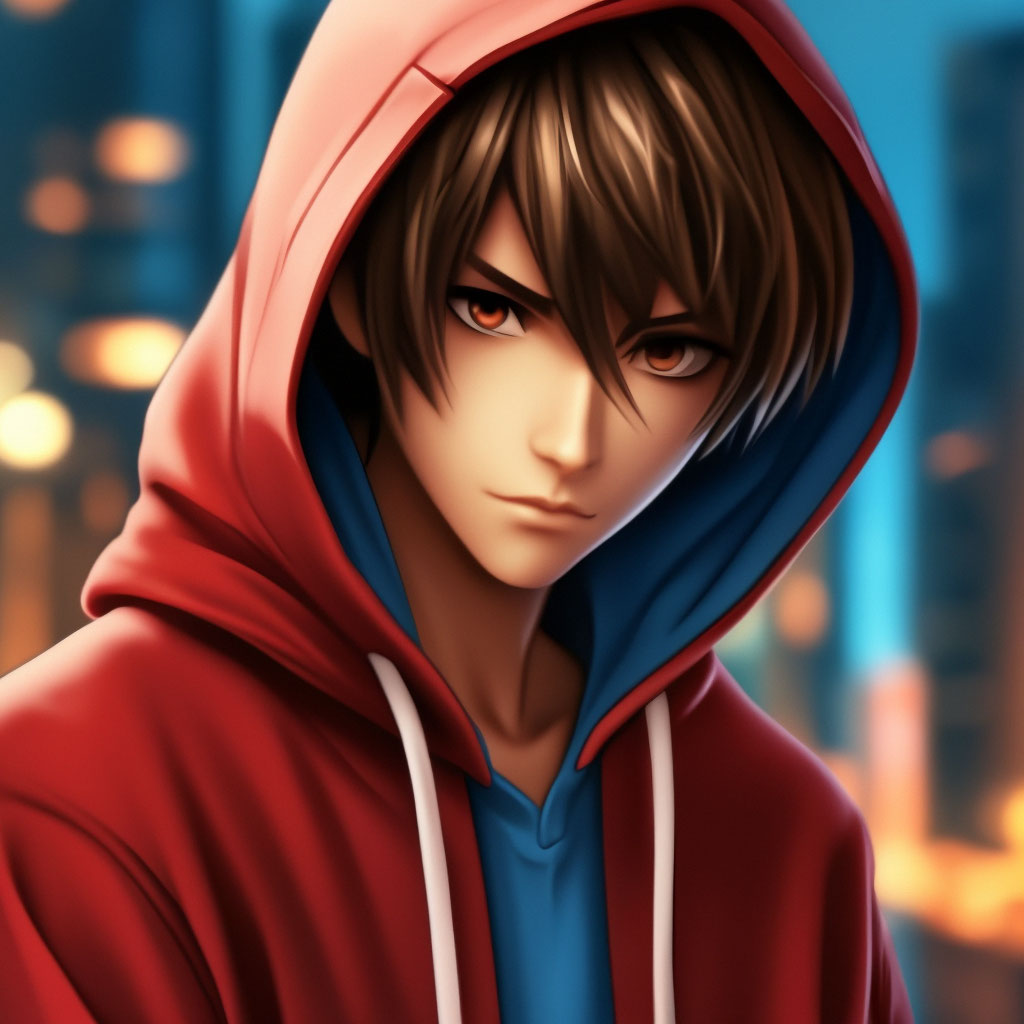 Anime boy in a red hoodie with an image created in Shedevrum