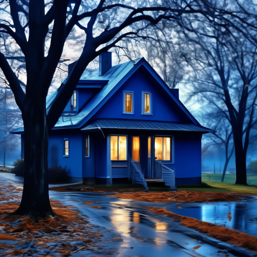 Уютные дома, синий вечер, красивые …» — создано в Шедевруме
