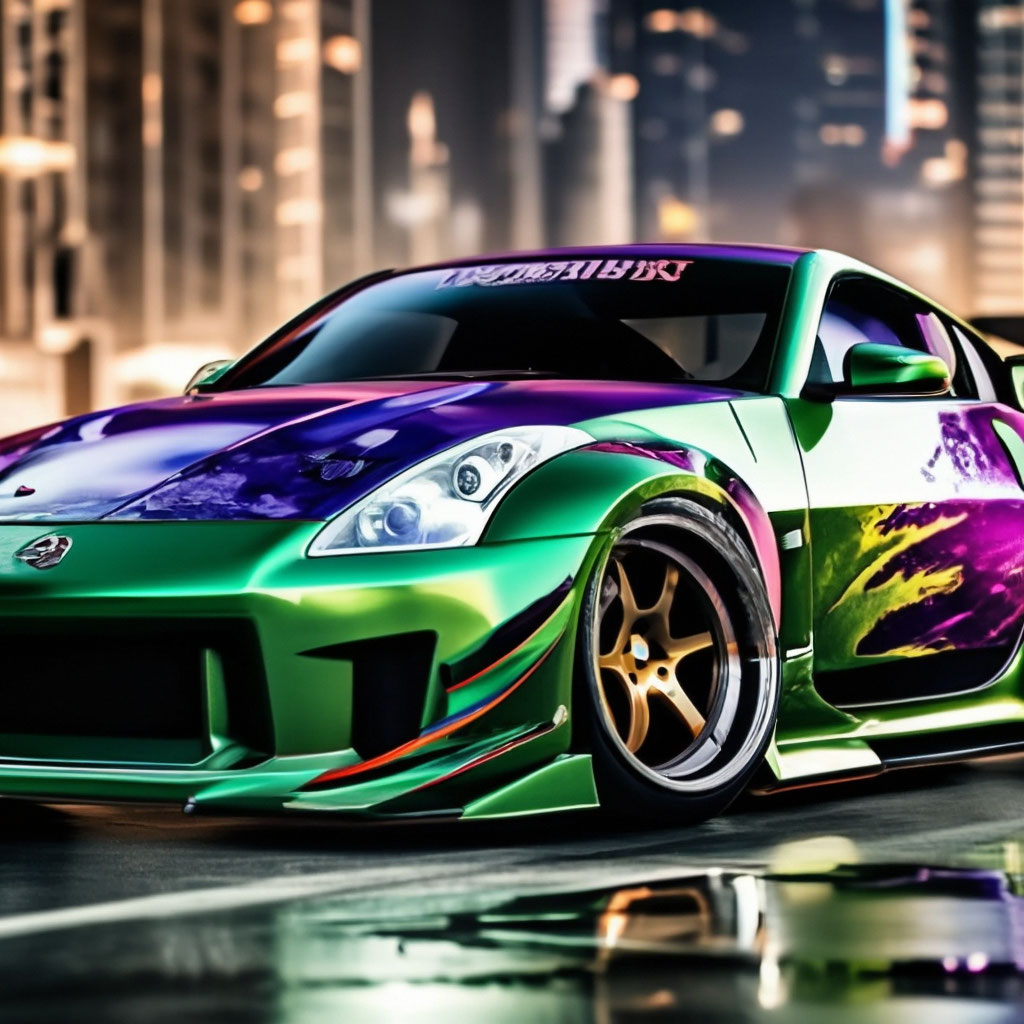 Nissan 350Z в зелёной расцветке, с фиолетовым… | Павел К…» — Шедеврум