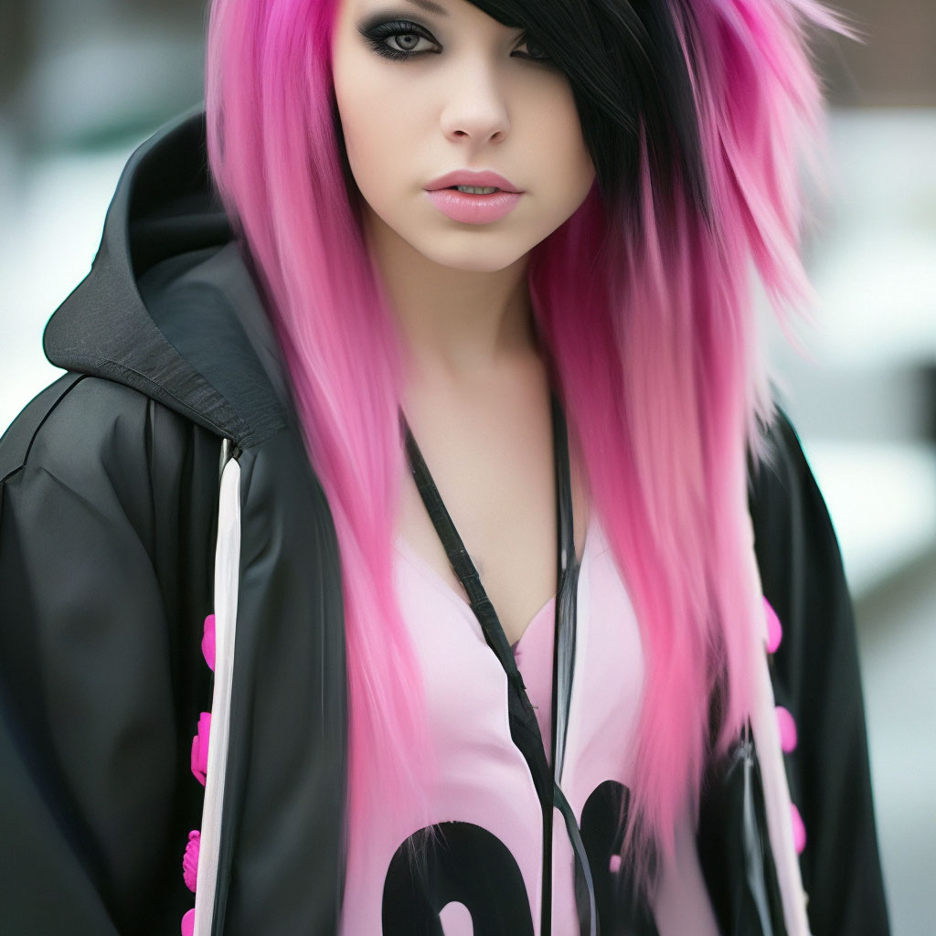 Pink Black Punk Emo Hair