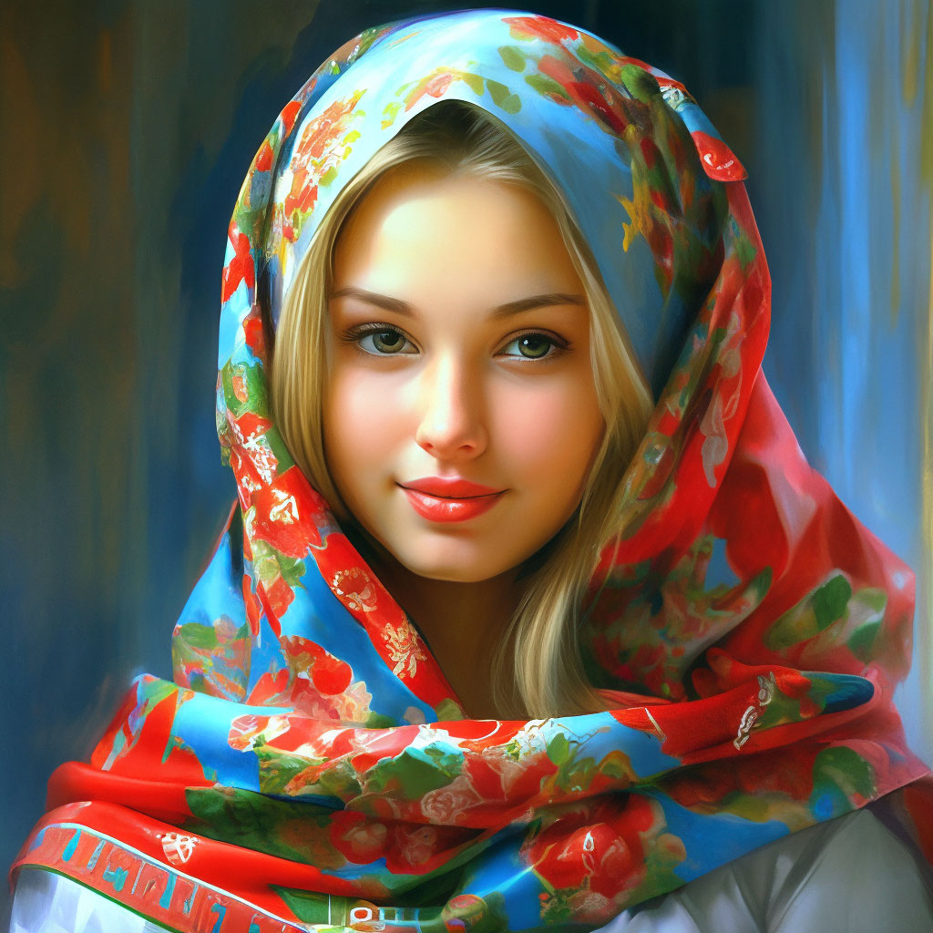 Красивая девушка в платке русских …» — создано в Шедевруме