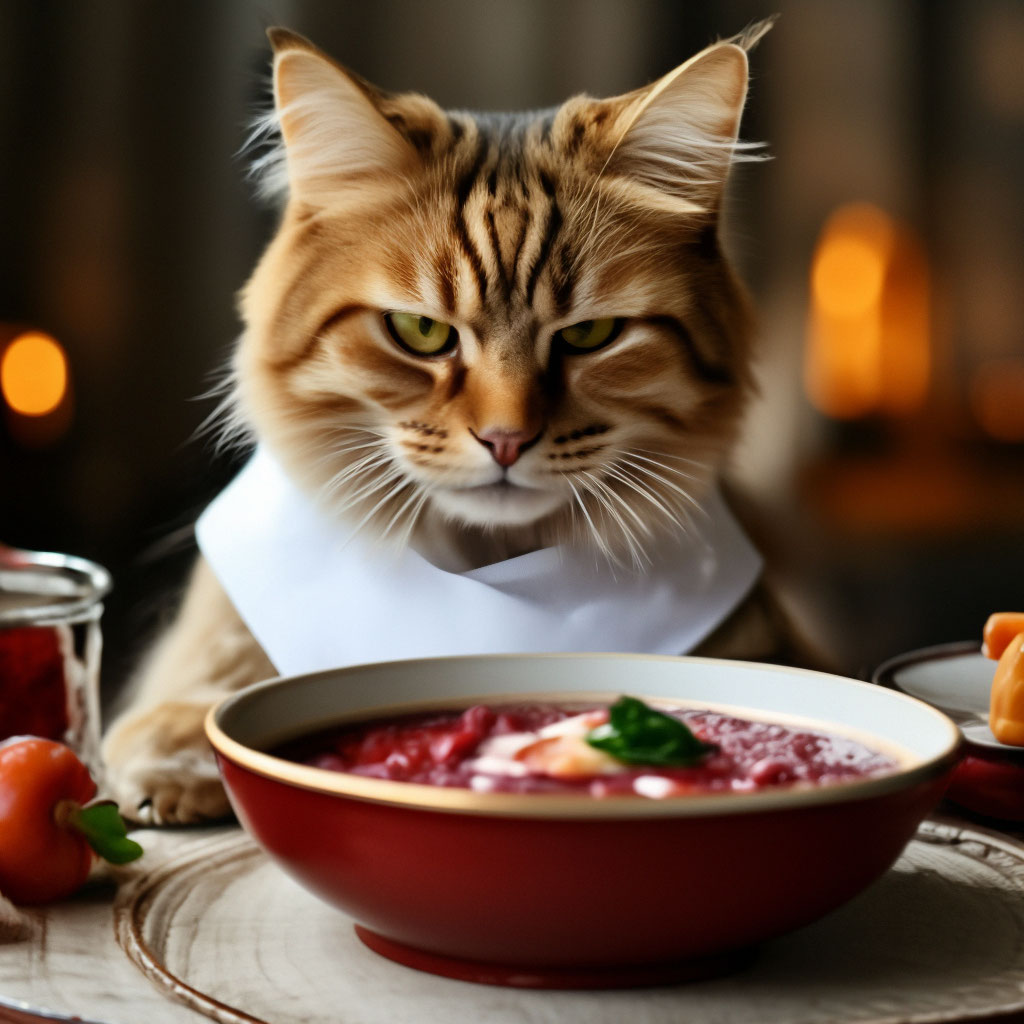 Кот ест борщ, кот в слюнявчике, …» — создано в Шедевруме