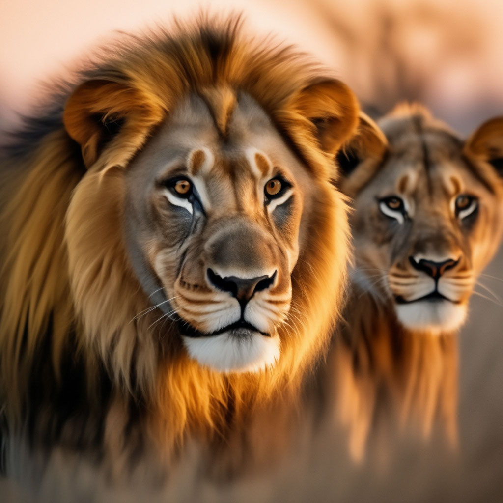 Семья львов в естественной среде, …» — создано в Шедевруме