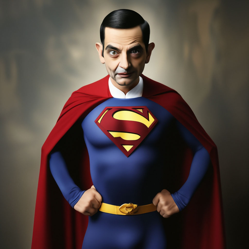 Mr. Bean in a surerman costume.