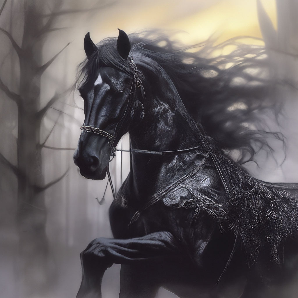 Dark.fantasy черный конь Арт,…» — создано в Шедевруме