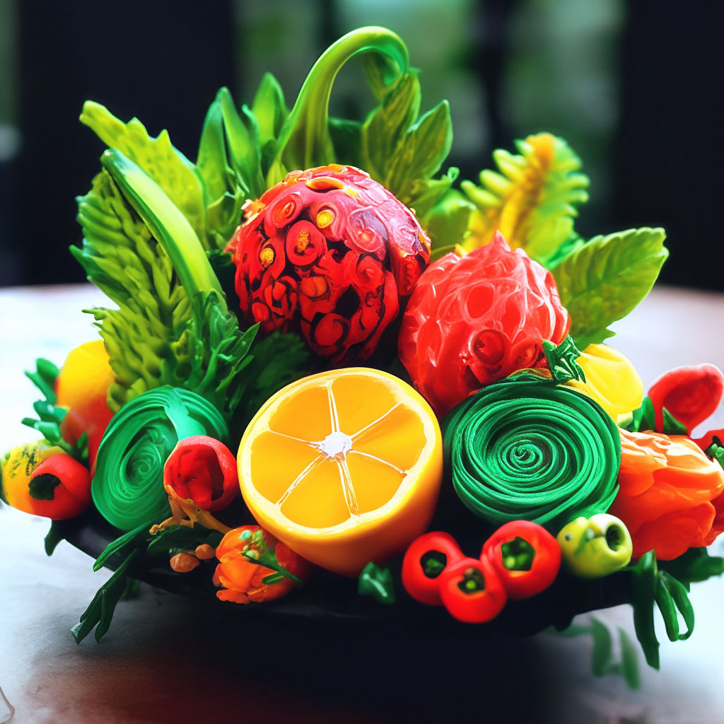Украшение стола из овощей и фруктов №1