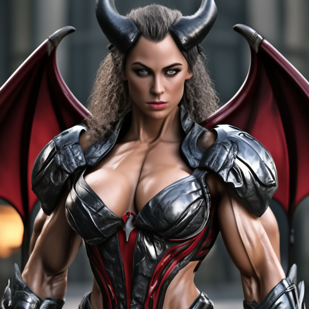 Bodybuilder female succubus, hyper …» — создано в Шедевруме