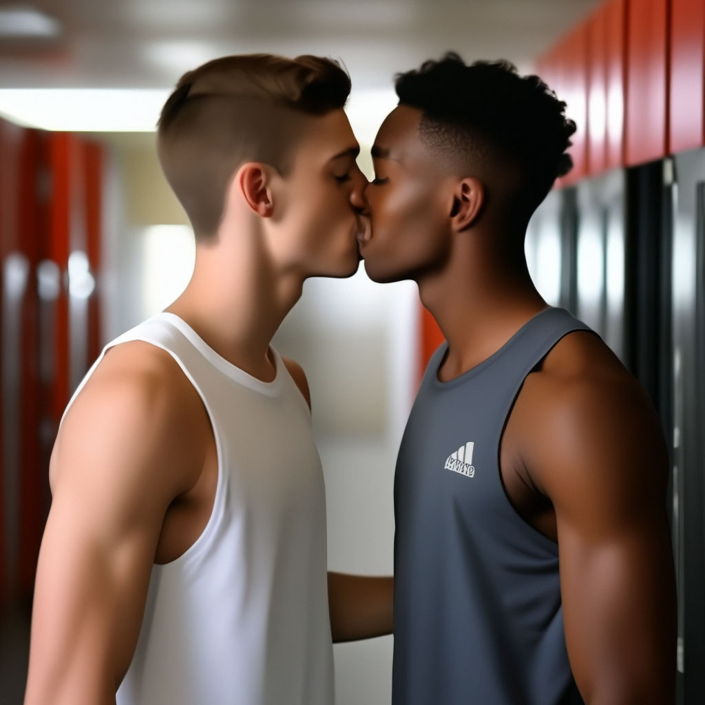 Белый парень 18 лет целует парня …» — создано в Шедевруме