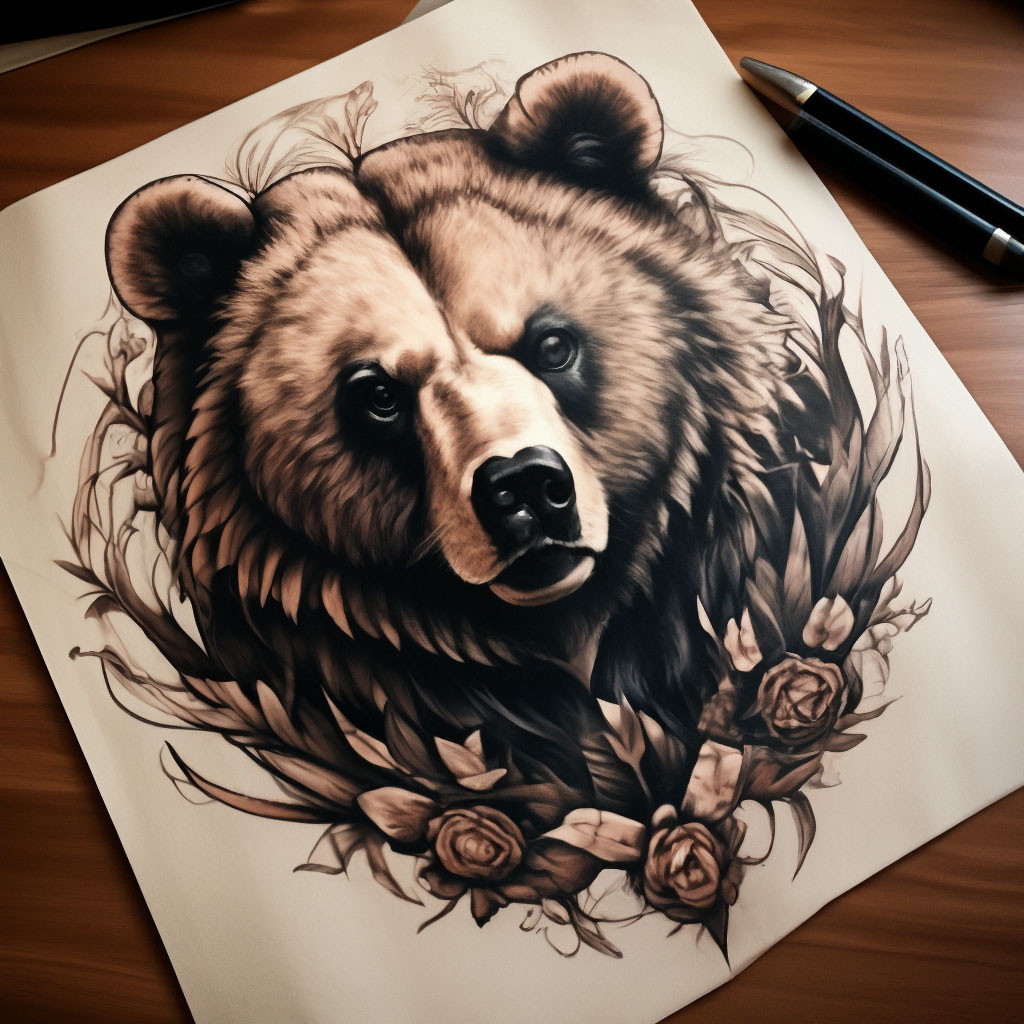 «Эскиз тату бурый медведь обнимает …» — создано в Шедевруме