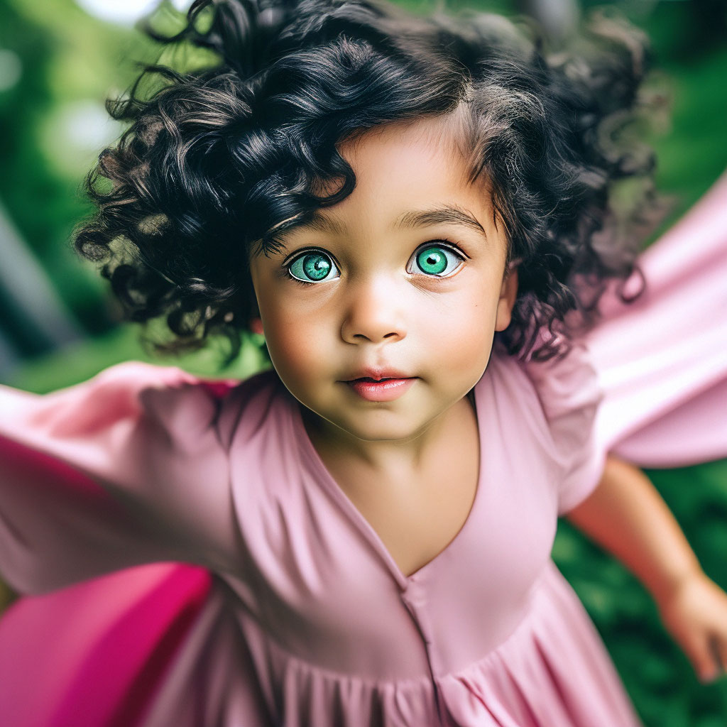 Cute Baby Girl With Green Eyes And Curly Hair