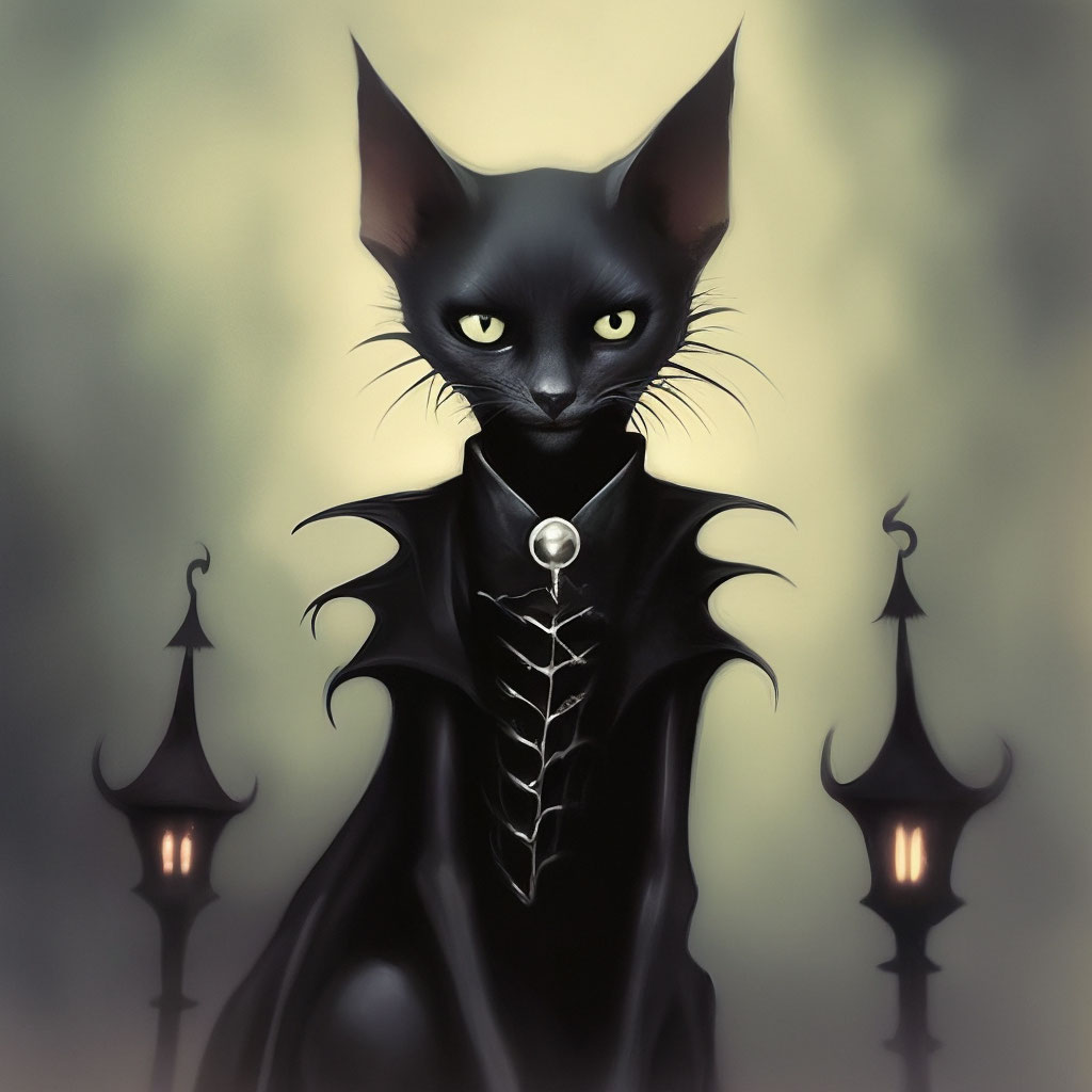 Тощая чёрная кошка вампир» — создано в Шедевруме